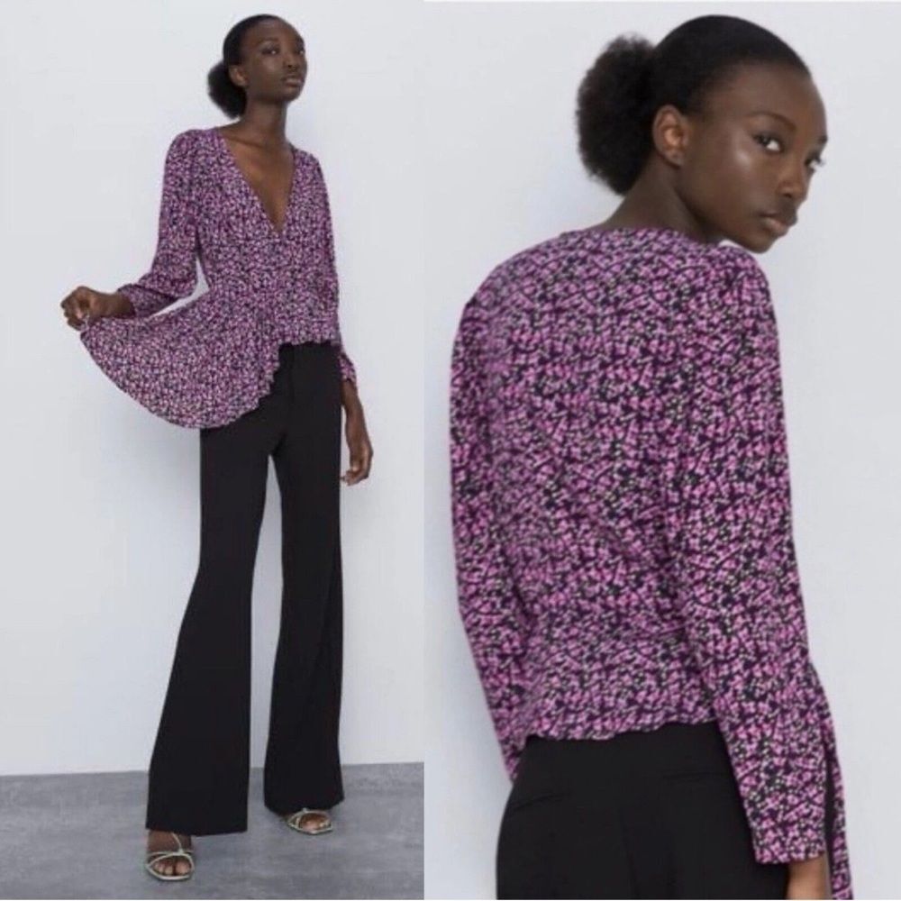 ZARA Asymmetrical Floral Peplum Wrap-Style Blouse in Floral Multi | Size XXL